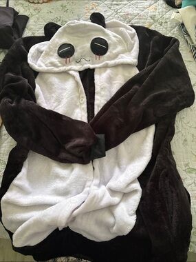 Panda Hooded Plush Onesie - Black & White